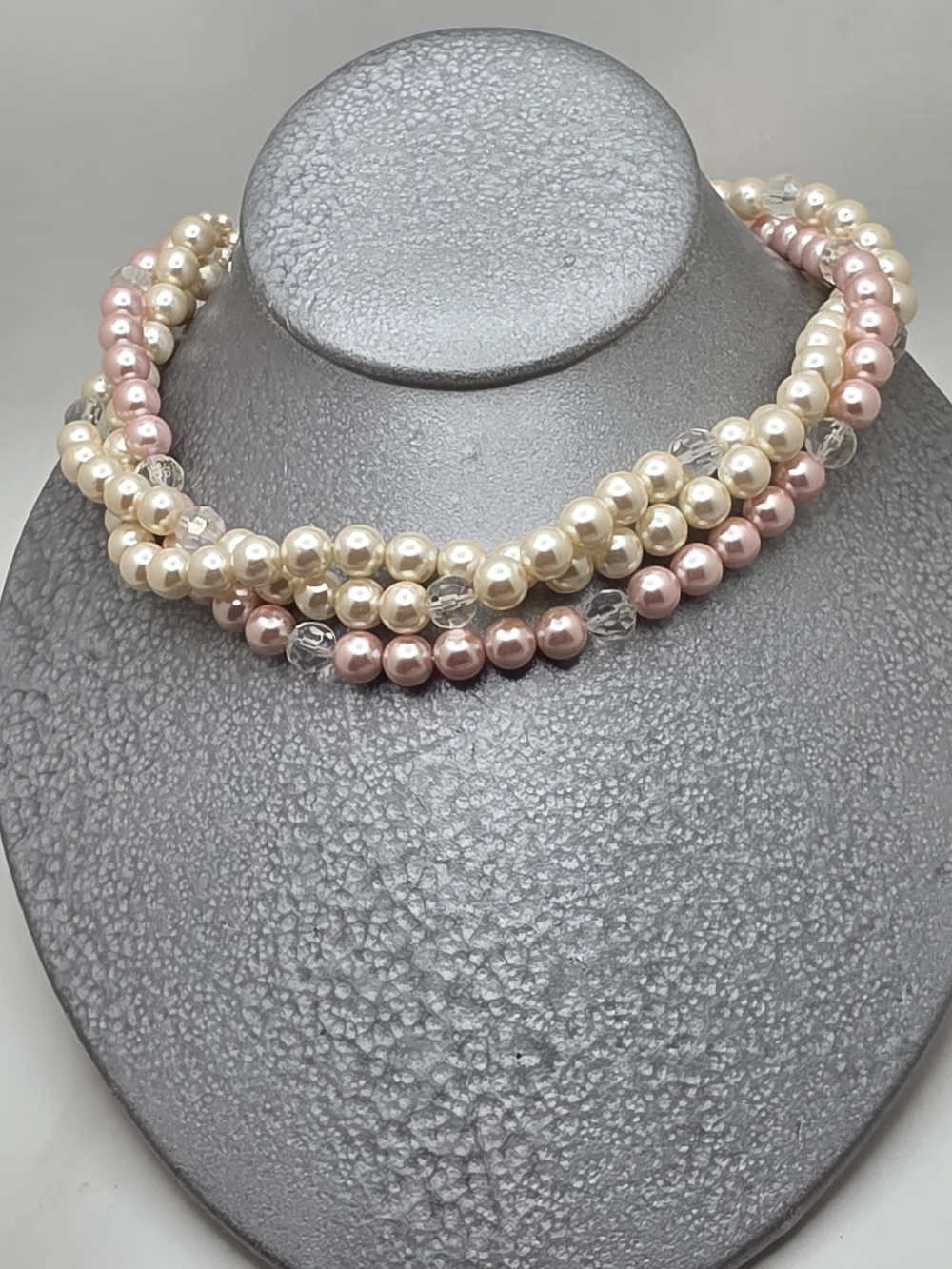 Elegant Pink and Cream Faux Pearl Multi-Strand Necklace